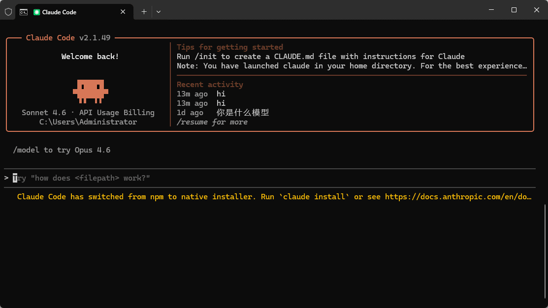 配置成功后的待输入界面